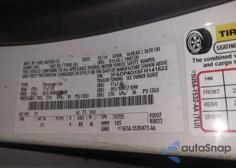 2015 Ford Fiesta St z USA, uszkodzony, nr VIN 3FADP4GX6FM141822